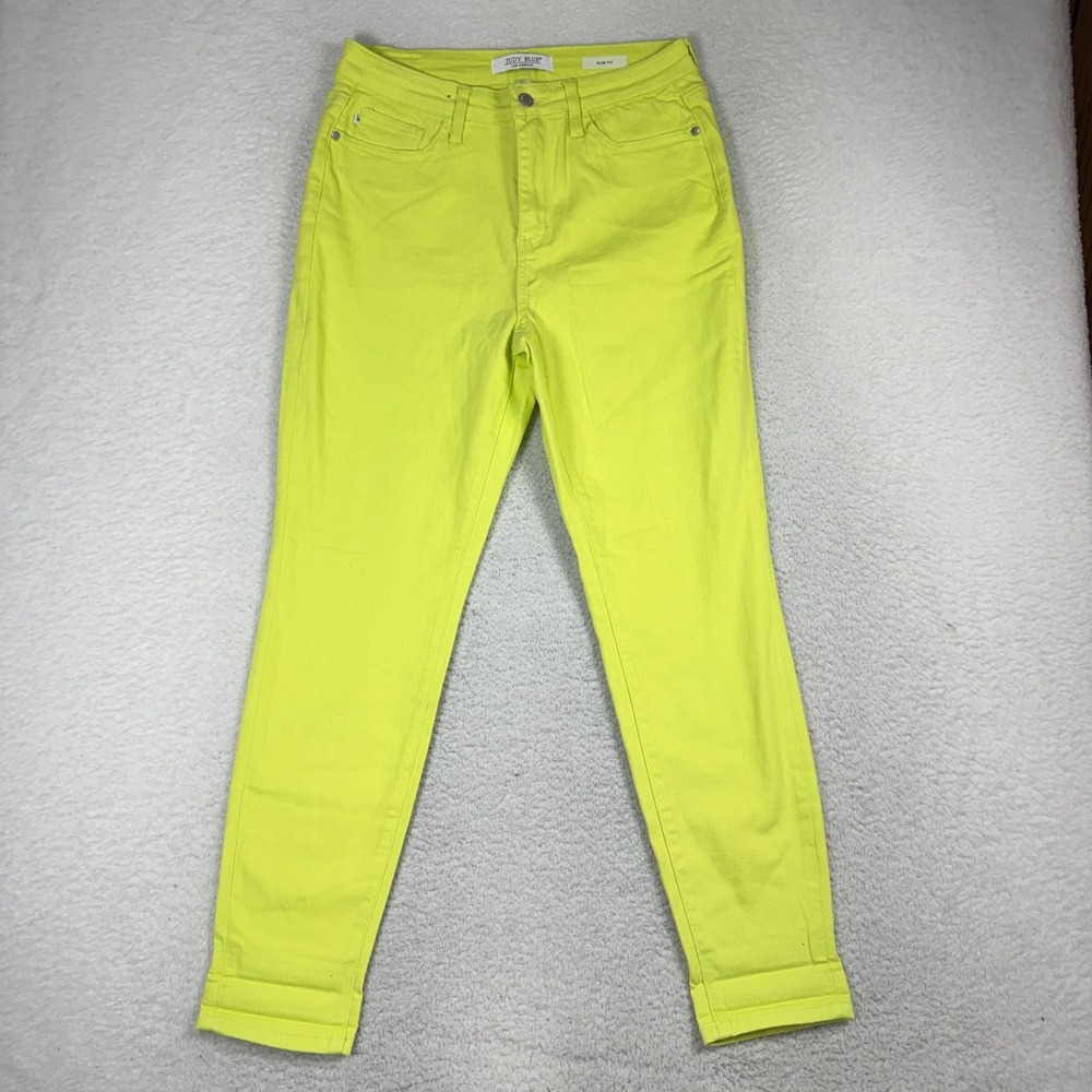 Judy Blue Neon Lime Green Slim Fit High Rise Jeans Womens 11/30 30x29 Stretch